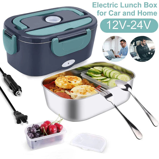 Electric Lunch Box - 80W Heated | 1.8L | 4 in 1 Portable Leak-proof Food Warmer with Detachable Dividers for Car/Truck/Office 12V/24V/110V
